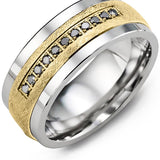 Men's Hand Brushed Black Diamond Wedding Ring