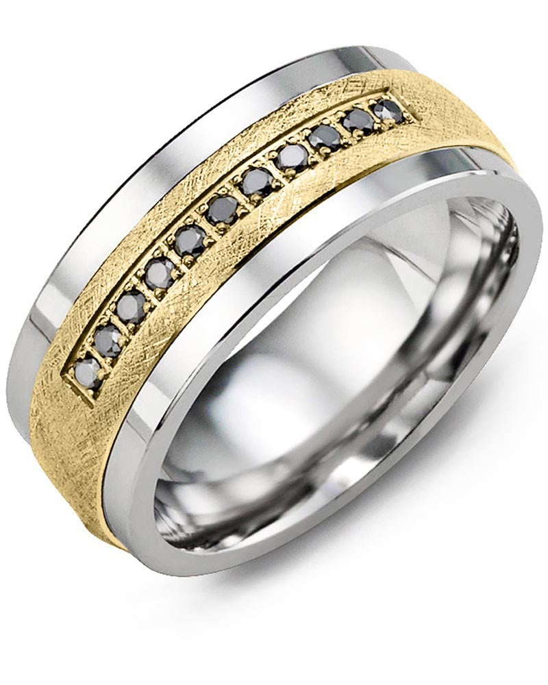 Men's Hand Brushed Black Diamond Wedding Ring