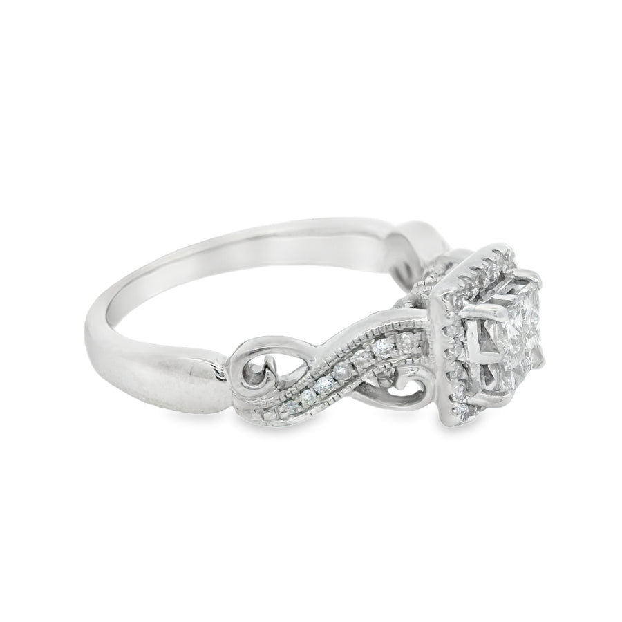 White Gold Vintage Inspired Quad Halo Twist Diamond Engagement Ring