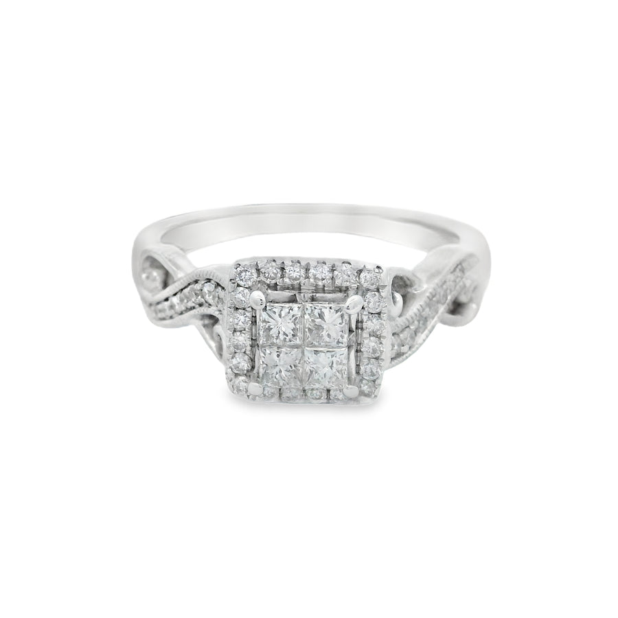 White Gold Vintage Inspired Quad Halo Twist Diamond Engagement Ring