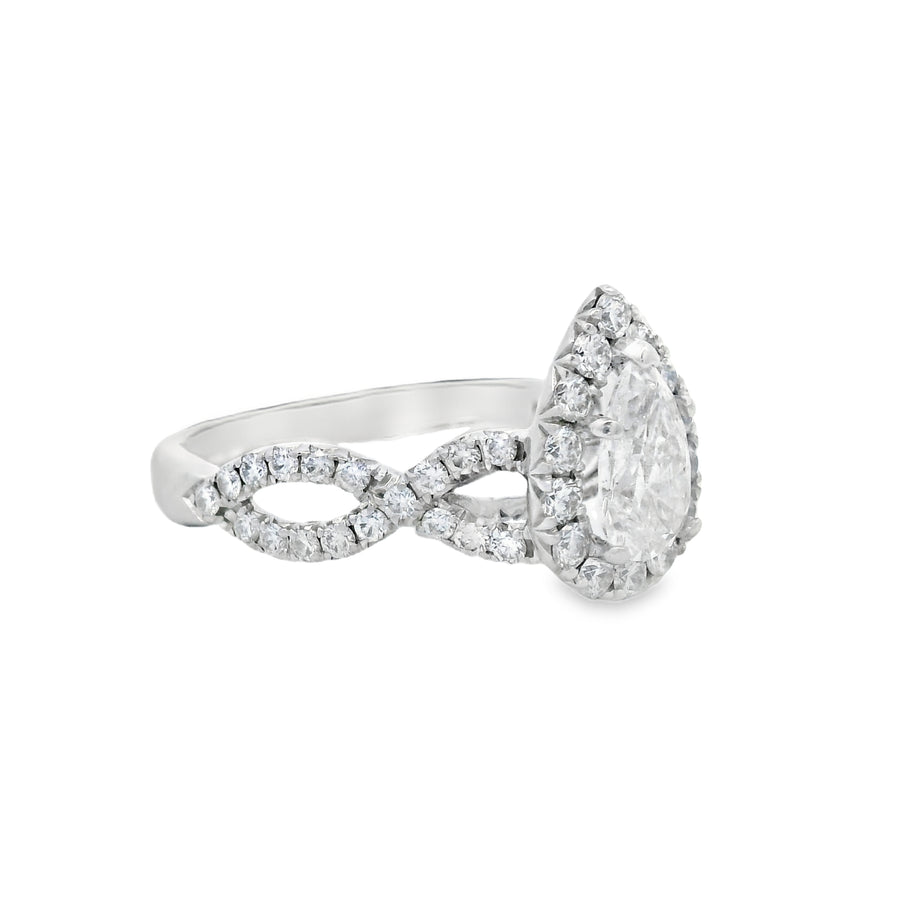 White Gold GIA Pear Halo Twist Diamond Ring