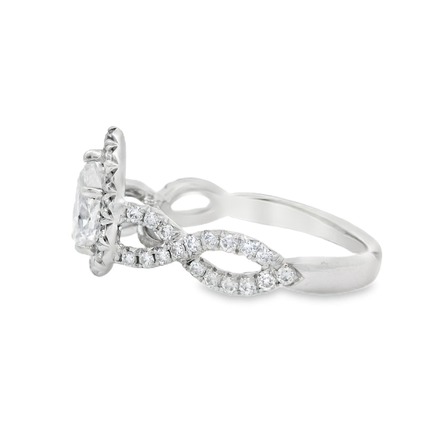 White Gold GIA Pear Halo Twist Diamond Ring