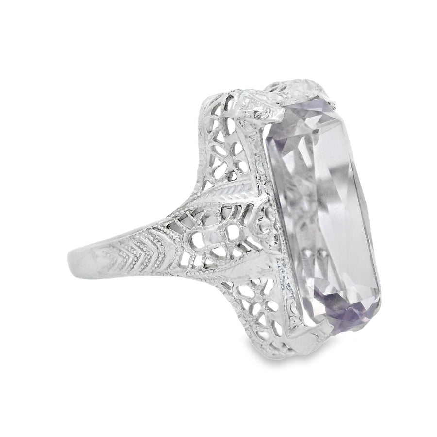 Vintage White Gold Antique Cut Amthyest Ring