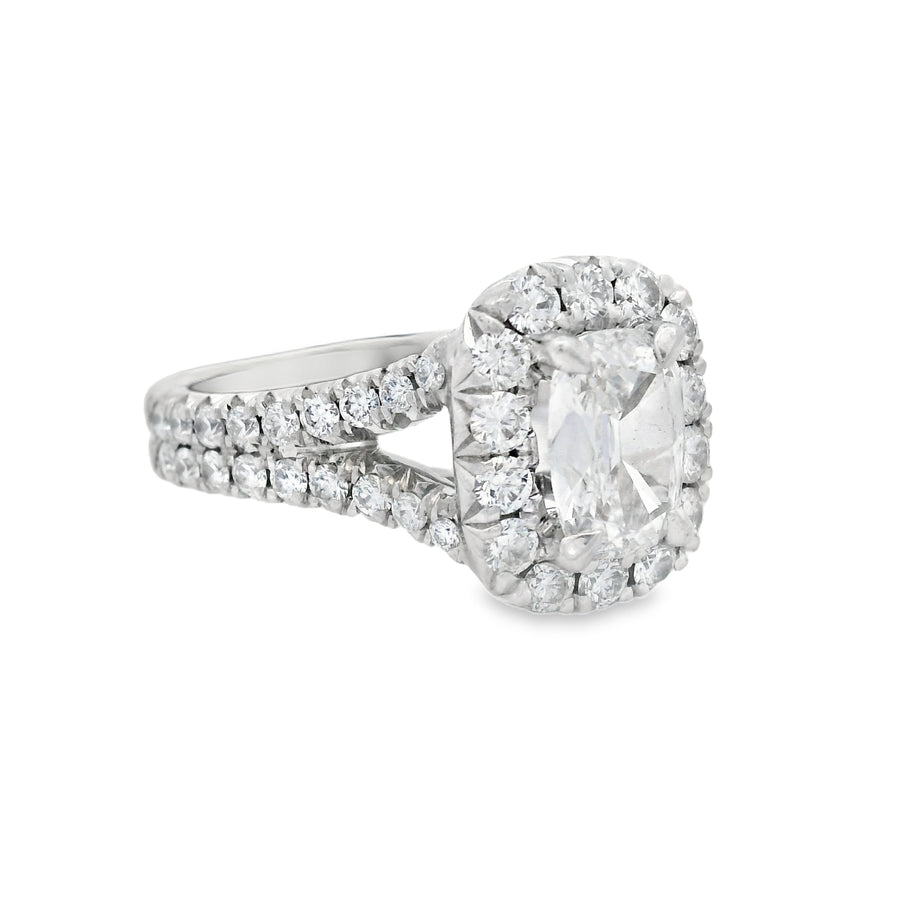 Henri Daussi Criss Cut Diamond Split Shank Halo Engagement Ring