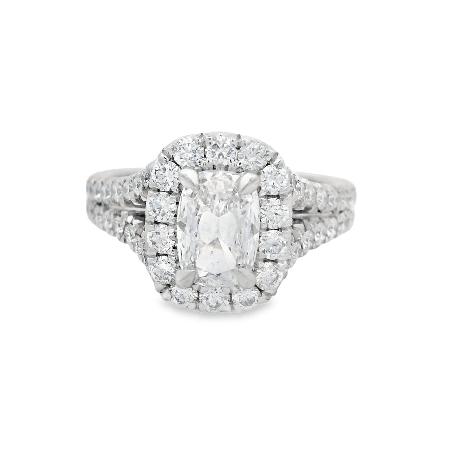 Henri Daussi Criss Cut Diamond Split Shank Halo Engagement Ring