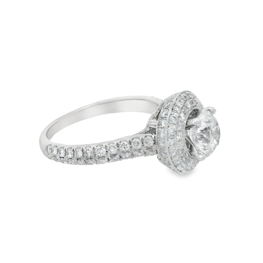 White Gold Neil Lane 1 1/2CTW Pave Halo Certified Diamond Engagement Ring