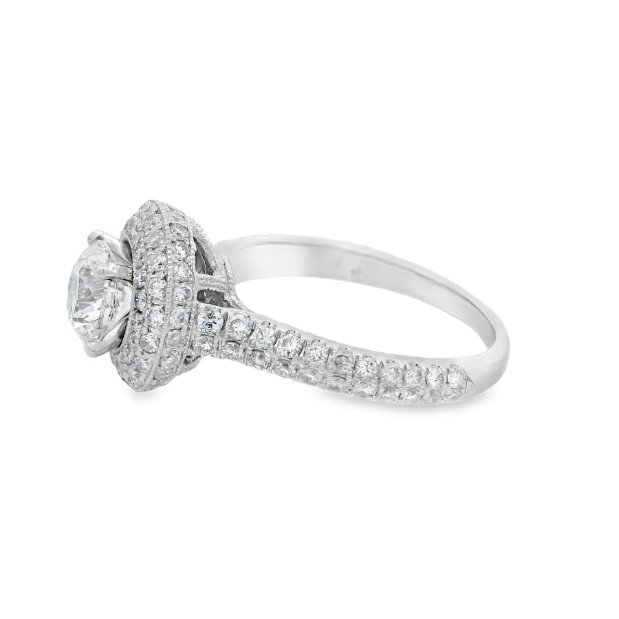 White Gold Neil Lane 1 1/2CTW Pave Halo Certified Diamond Engagement Ring