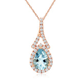 Royal PH1178Q 14K Rose Gold Aquamarine & Diamond Halo Necklace – 0.65CT Aquamarine, 0.15 CTW Diamonds
