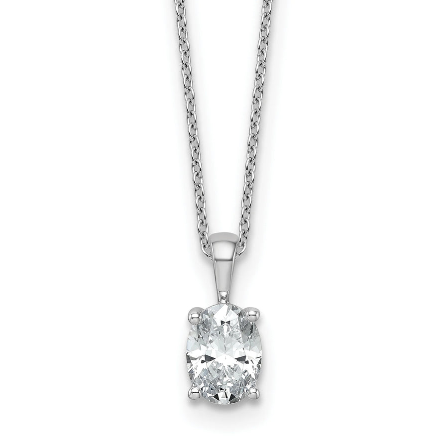14k White Gold 1 carat Lab Grown Diamond VS+ F+ Oval Complete 18 inch Four Prong Pendant Necklace