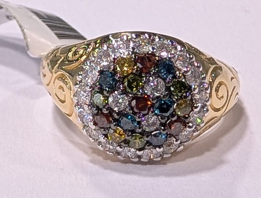 14K Yellow Gold Multi-Color Diamond Fashion Ring – Fancy Colored Diamo ...