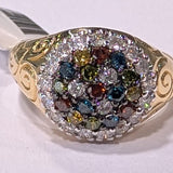 14K Yellow Gold Multi-Color Diamond Fashion Ring – Fancy Colored Diamonds in Split Multi-Row Design