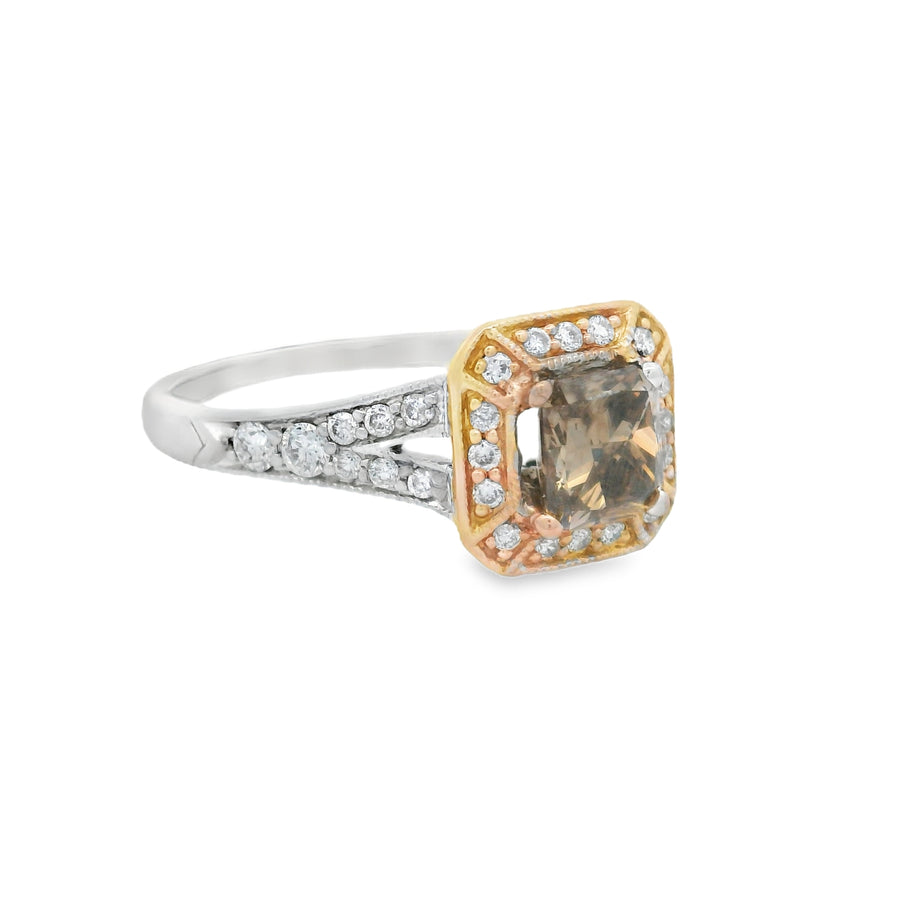 GIA Chochlate Diamond Halo Two Toned Engagement Ring