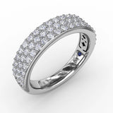 Romance #117748-W Triple Row Pavé Diamond Wedding Band in 18K White Gold