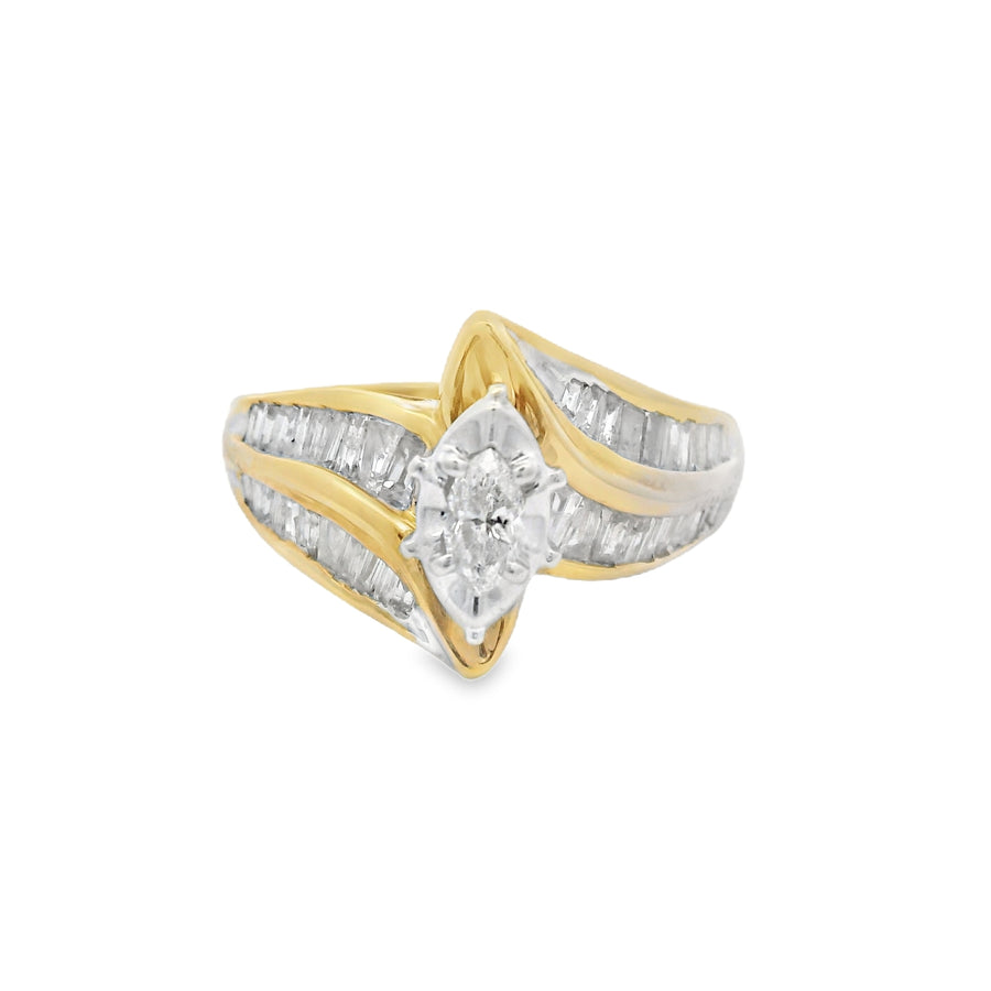 Yellow Gold Marquise And Baguette Diamond Engagement Ring