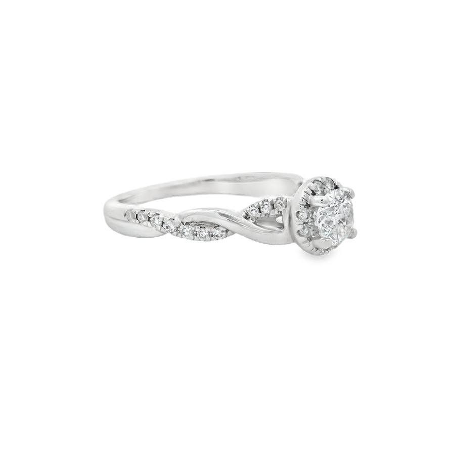 White Gold Twist Halo Diamond Engagement Ring