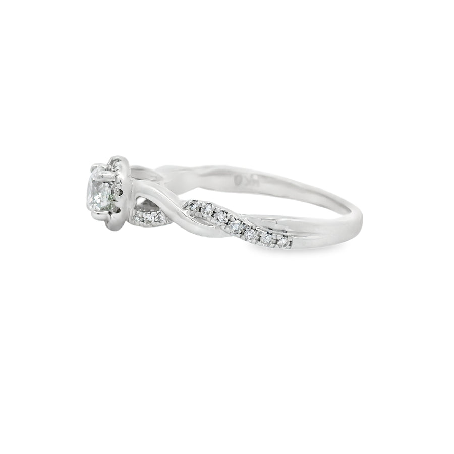 White Gold Twist Halo Diamond Engagement Ring