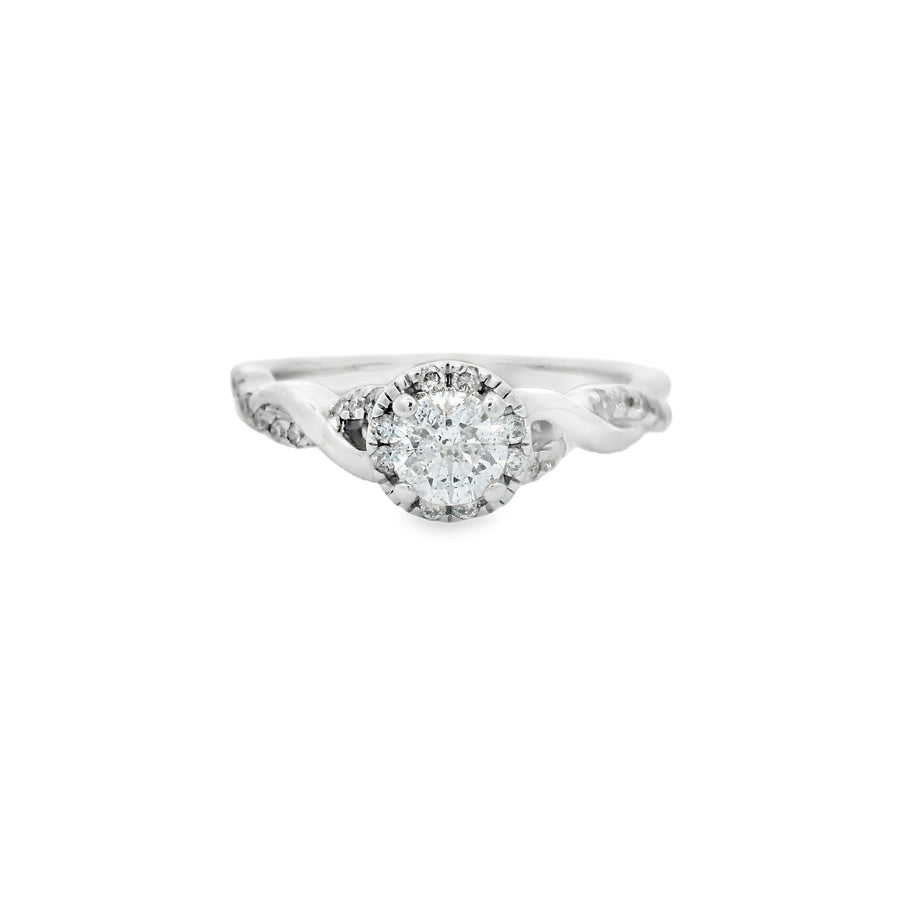 White Gold Twist Halo Diamond Engagement Ring