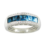 Bellarri Eternal Love Collection – 14K White Gold Channel Set Band with 2.15cttw Swiss & London Blue Topaz and 0.14cttw Diamonds (R9147W14/BT)