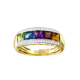 Bellarri Eternal Love Collection – 14K Yellow Gold Channel Set Band with 0.16cttw Diamonds & 1.95cttw Multi‑Color Gemstones (R9147YG14/M)
