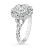 14K White Gold Diamond Engagement Ring with Double Halo – 1cttw to 2cttw Options