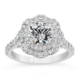 14K White Gold Diamond Engagement Ring with Double Halo – 1cttw to 2cttw Options
