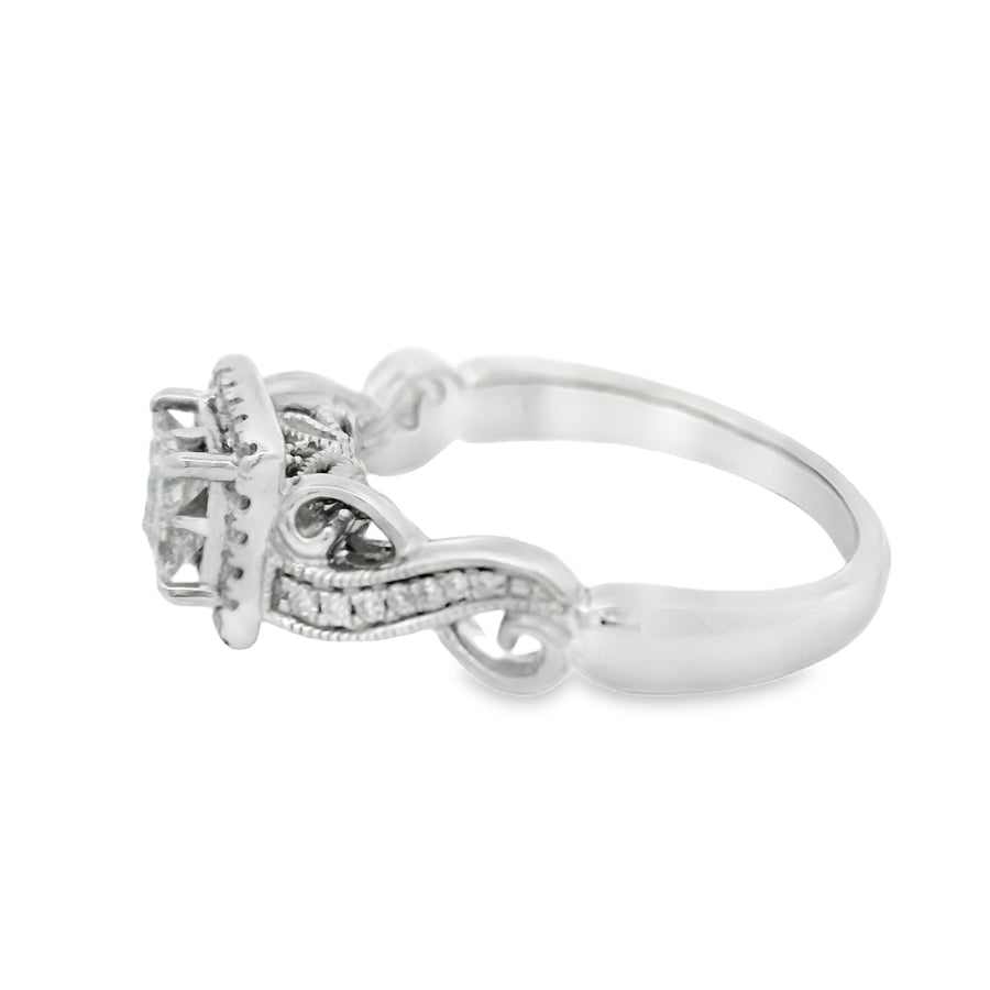 White Gold Vintage Inspired Quad Halo Twist Diamond Engagement Ring