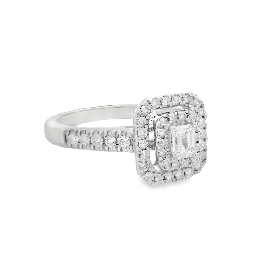 Emerald Cut Double Halo Diamond Engagement Ring