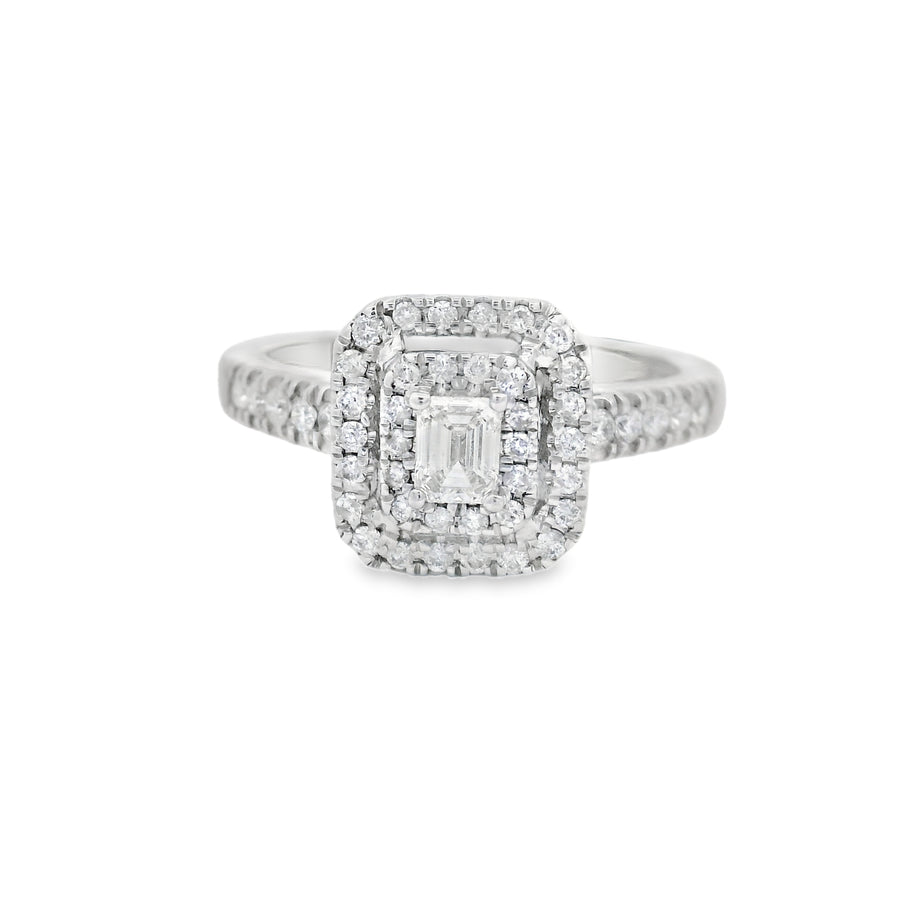 Emerald Cut Double Halo Diamond Engagement Ring