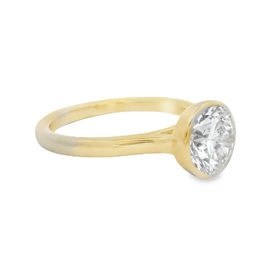 2CT Round Yellow Gold Bezel Engagement Ring - Lab Grown