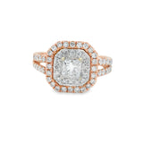 Rose Gold Princess Double Halo Diamond Engagement Ring