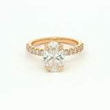 14K Yellow Gold 2ct Lab-Grown Oval Diamond Engagement Ring - Accent Band & Hidden Halo