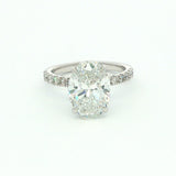 14K White Gold 4ct Lab-Grown Oval Diamond Engagement Ring - Accent Band & Hidden Halo