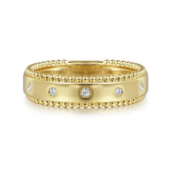 STACKABLES - 14K Yellow Gold Bujukan Diamond Bezel Wide Stackable Ladies Ring