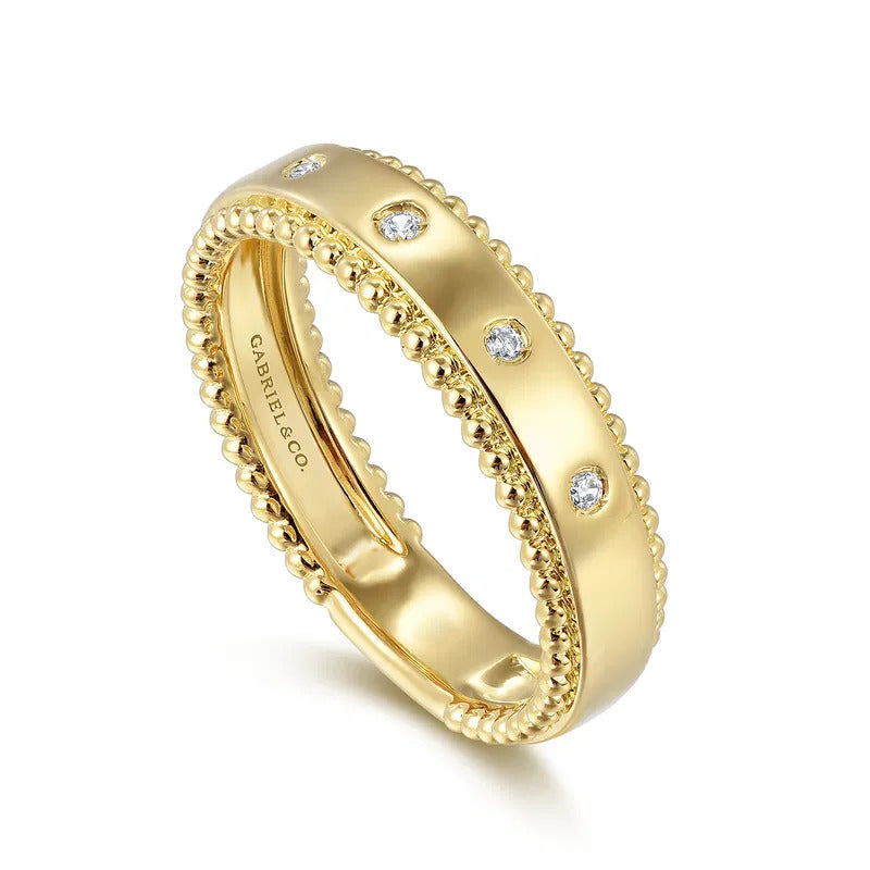 Gabriel & Co. STACKABLES - 14K Yellow Gold Bujukan Diamond Bezel Wide Stackable Ladies Ring
