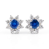 White Gold Blue Sapphire & Diamond Earrings