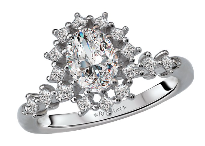 Oval Halo Princess Diamond Ring in White Gold 160043-OV100