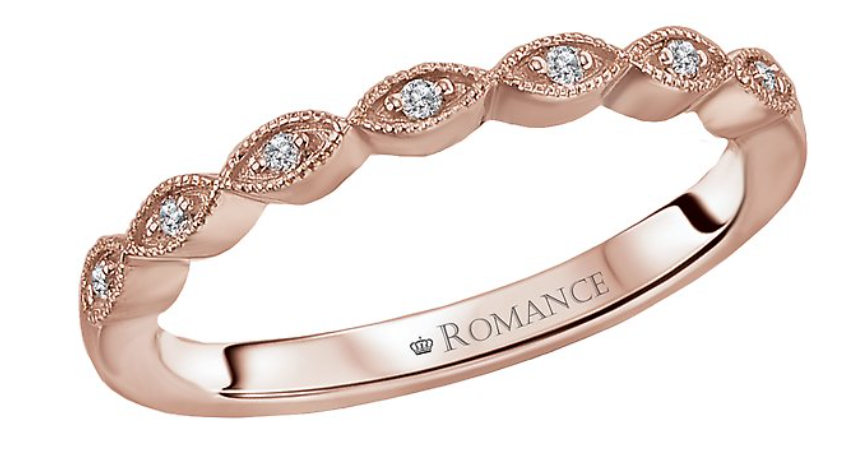 Round Faceted Diamond Band in 14K Rose Gold with Milgrain Detail