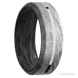 Lashbrook 8mm Forged Carbon Fiber Sleeve Meteorite Band with 1mm Platinum Inlay – Model ForgedCFSleeveMet8HB11/PT
