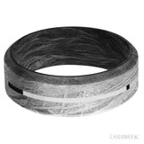 Lashbrook 8mm Forged Carbon Fiber Sleeve Meteorite Band with 1mm Platinum Inlay – Model ForgedCFSleeveMet8HB11/PT