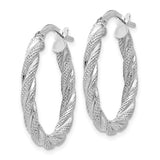 Quality Gold TH689 14K White Gold Twisted Textured Oval Hoop Earrings – 24mm Length, Polished Rhodium Finish