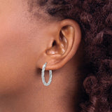 Quality Gold TH689 14K White Gold Twisted Textured Oval Hoop Earrings – 24mm Length, Polished Rhodium Finish