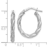 Quality Gold TH689 14K White Gold Twisted Textured Oval Hoop Earrings – 24mm Length, Polished Rhodium Finish