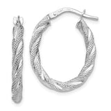 Quality Gold TH689 14K White Gold Twisted Textured Oval Hoop Earrings – 24mm Length, Polished Rhodium Finish