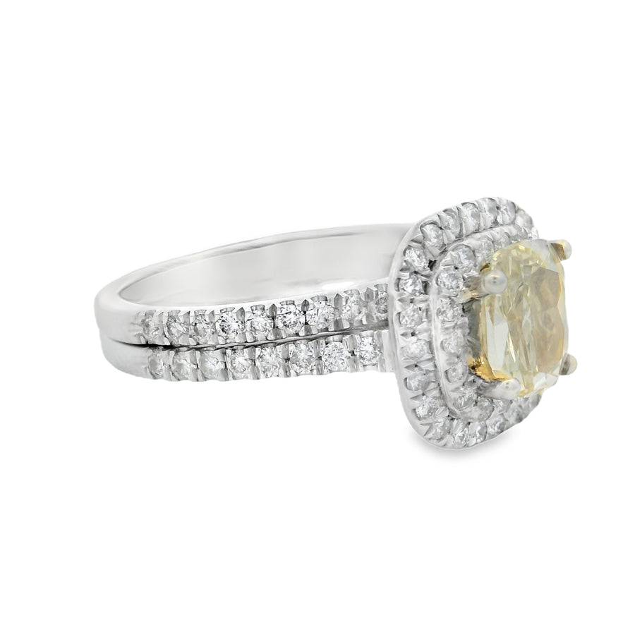 Yellow Diamond Double Halo 2CTW Diamond Wedding Set