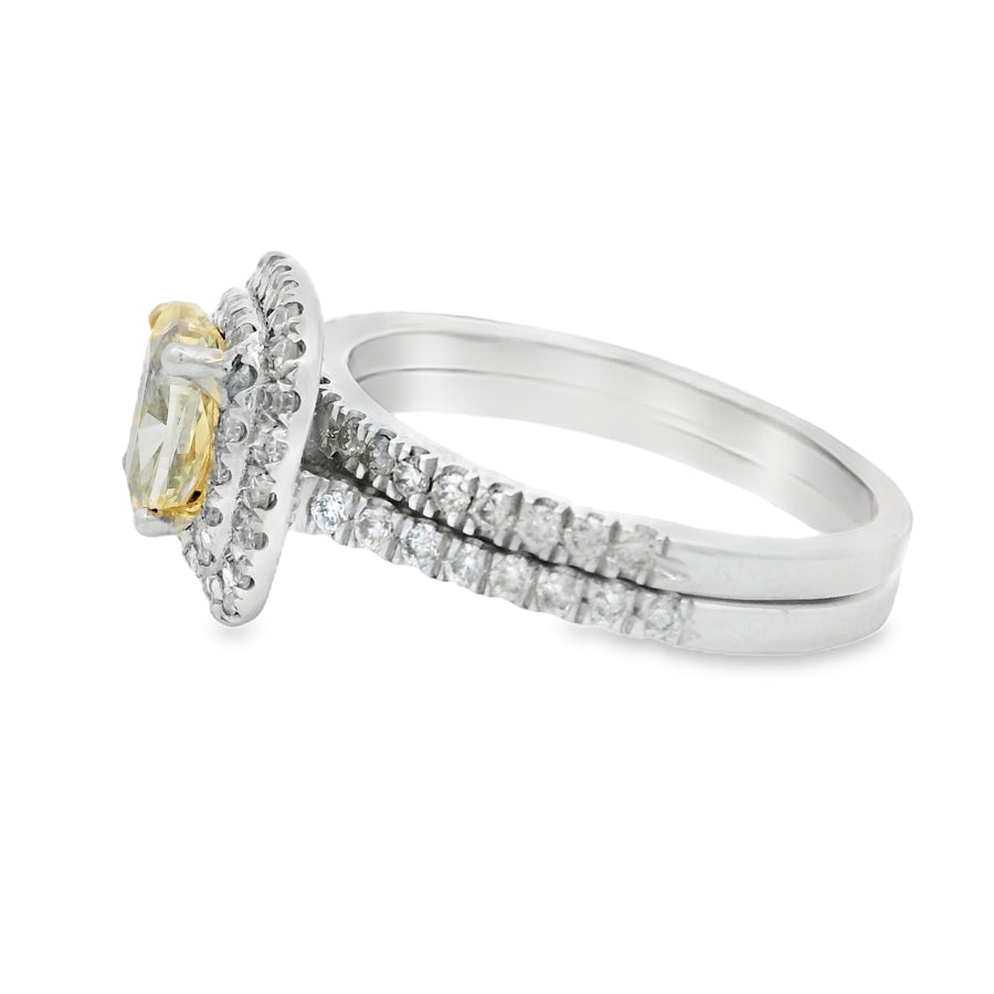 Yellow Diamond Double Halo 2CTW Diamond Wedding Set