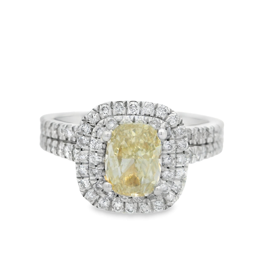 Yellow Diamond Double Halo 2CTW Diamond Wedding Set