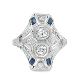 Vintage Art Deco European Diamond And Sapphire Ring
