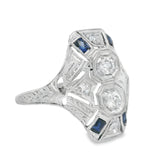 Vintage Art Deco European Diamond And Sapphire Ring