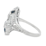 Vintage Art Deco European Diamond And Sapphire Ring