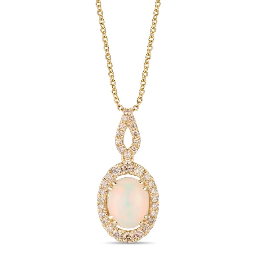 14K Yellow Gold .36cttw Diamond, 1.00ct Opal Pendant Necklace